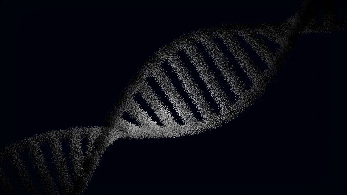 Artistic rendering of a glowing DNA double helix on a dark background, illustrating Hugging Face's Carbon-X conversational DNA model
